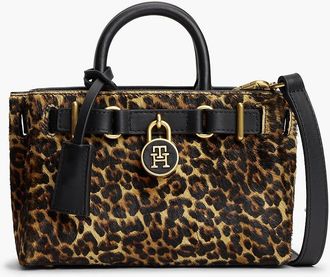 Tommy Hilfiger Womens Leopard Print Calf Hair Micro Tote Bag - Leopard