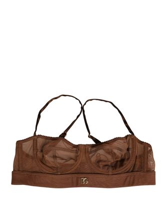 Dolce & Gabbana Brown DG Logo Nylon Mesh Balconette Bra Womens Underwear