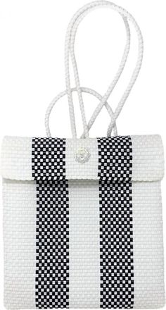 Lola's Bag Womens Medium Woven Striped Backpack In White/black