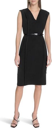 Calvin Klein Solid Scuba Crepe V-neck Sheath Womens Dress Black : 14, Polyester/Spandex