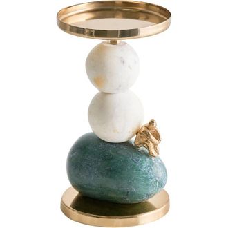 Beliani Candelero De 20 Cm De Acero Y Aluminio Con Detalles En M&aacute;rmol Dise&ntilde;o Moderno Multicolor Krivodol