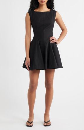 D&ocirc;en Riviette Fit & Flare Poplin Minidress in Black at Nordstrom, Size X-Large