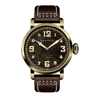 P&eacute;goud Pegoud Premiere Mechanical Skeleton Mens Gold Watch PG-9004-05 - Brown - One Size