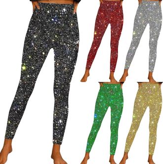 Generic Winter Patterned Leggings For Women Uk Sparkly Trousers For Women Uk Grey Joggers Elasticated Waist Glitter Bottoms Tailored Shiny Metallic Sweatpants