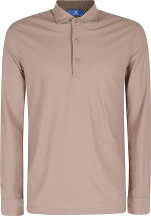 Kired Brown Positano Buttoned Side Slits Cotton Long Sleeve Polo Shirt
