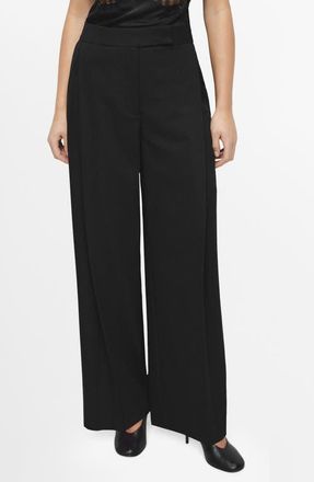 Mango Pleated Wide Leg Pants in Black at Nordstrom, Size 10