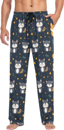 Alaza Mens Pajama Bottoms Nighttime Raccoon Pattern Cotton Pajama Pants for Men with Pockets Lounge Pants Sleepwear, S
