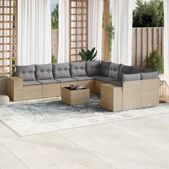 vidaXL Set De Sof&aacute;s De Jard&iacute;n 11pzas Con Cojines Rat&aacute;n Sint&eacute;tico Beige Vidaxl