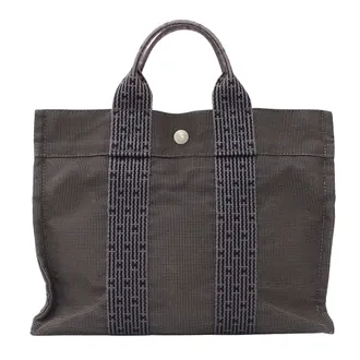 Herm&egrave;s Black Canvas Handbag Tote Bag (Pre-Owned)