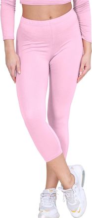 Janisramone Womens Ladies New Plain Stretchy 3/4 Leggings Workout Tight Gym Cropped Capri Active Pants Rose Pink