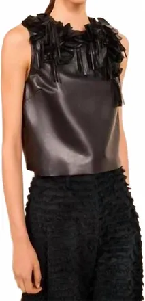 Ulla Johnson Marlowe Foral Applique Leather Top In Noir