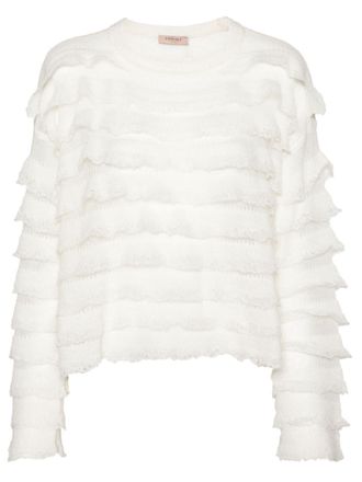 Twin-Set Opengebreide Trui met ruches - Wit