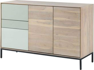 Massivmoebel24 Chicago 07 Credenza in legno di acacia e vetro - laccato / beige - verde 134x45x85