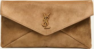Saint Laurent Large YSL Envelope Flap Clutch Bag in Suede