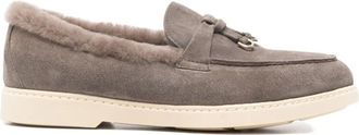 Doucal's Grey Adler Plush Fur Lining Suede Loafers