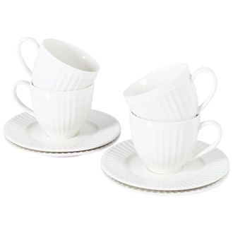Beliani Beliani - Conjunto De 4 Tazas Con Platillos Para T&eacute; Caf&eacute; De Porcelana Caol&iacute;n Artesanal Acabado Brillante Blanco Cowslip