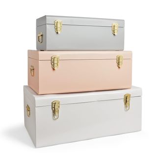 Beautify Set of 3 Pastel Stainless Steel Storage Trunks