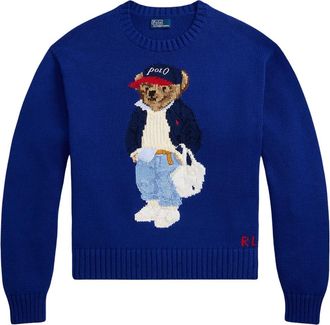 Polo Ralph Lauren Polo Bear Cewneck Sweater - Dames - Ronde hals truien - Blauw - XS - Katoen - Truien & Vesten
