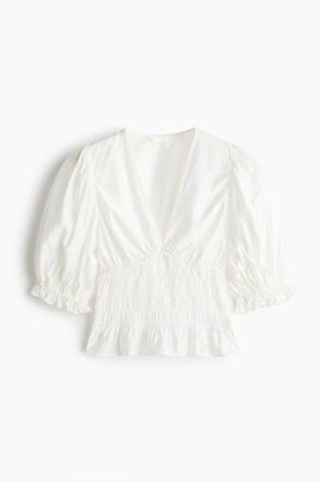 H&M Smocked-waist Blouse in White at Nordstrom, Size Xx-Large