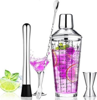 OEM Set Para Preparar C&oacute;cteles, Set De Bar, En Bares Y Fiestas, Incluye Coctelera, Vaso Medidor, Cuchara Y Varilla Para Remover, Capacidad 400 Ml