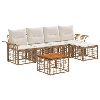 vidaXL Conjunto De Sof&aacute;s De Exterior 6 Pcs Natural Y Crema Poli&eacute;ster Vidaxl