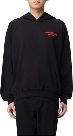 Just Cavalli Zwart Logo Hoodie Stijlvol Veelzijdig - Heren - Hoodies - Zwart - 2XL - Katoen - Hoodies & sweatvesten