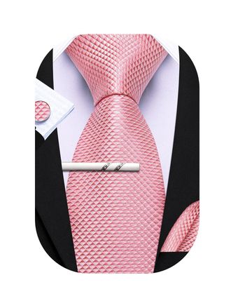 Barry.Wang Mens Ties Set Solid Color Silk 3.3 Tie Pocket Square Cufflinks Clip Set Business Wedding Party Necktie for Men
