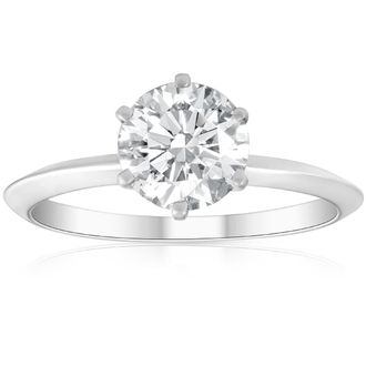 Pompeii3 1ct Round Enhanced Diamond Solitaire Engagement Ring 14K White Gold Size Selectable