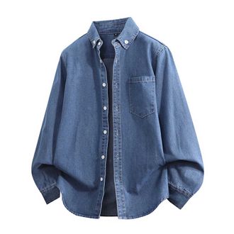 Generic Mens Denim Shirts Casual Regular-Fit Long-Sleeve Button-Down Shirt Versatile Comfortable Spring and Winter Turn Down Collar Shirt Durable Work Tops wi