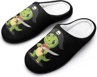 Generic Green Dinosaur Funny Mens Slippers Cotton Warm House Shoes Memory Foam Sandals Print Size 7-14