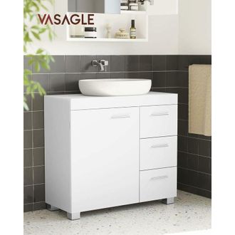 Songmics VASAGLE Mueble Bajo Lavabo para Baño, Armario de Baño, 3 Cajones Laterales, 2 Compartimentos Detrás de la Puerta, Apto para Lavabos con Pedestal, con