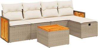 vidaXL Vidaxl - Juego De Sof&aacute;s Jard&iacute;n Con Cojines 6 Pzas Rat&aacute;n Sint&eacute;tico Beige