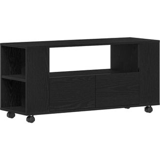 vidaXL Vidaxl - Mueble Tv Ruedas Madera Ingenier&iacute;a Roble Negro 102x34,5x43cm