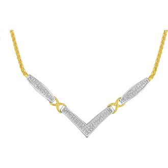 House of Brilliance 14K Gold 2.0 Ctw Diamond Flared and X-Station V Shaped Franco Chain Necklace in Yellow at Nordstrom