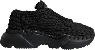 Dolce & Gabbana Zwarte Gebreide Lage Sneakers - Dames - Sneakers - Zwart - 38 EU - Schoenen