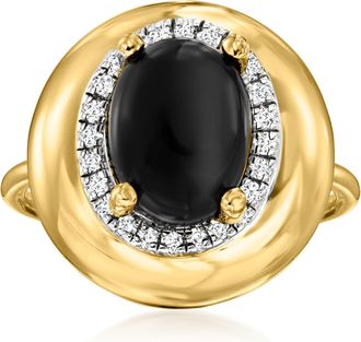 Ross-Simons Onyx and White Topaz Ring in 18kt Gold Over Sterling