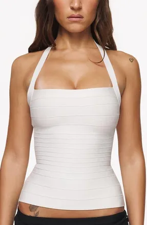 House of CB The Silhouette Halter Neck Bandage Dress in White at Nordstrom, Size X-Large