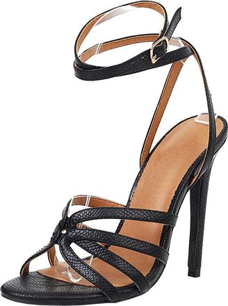 Agodor Womens Open Toe Ankle Strap Sexy Stiletto High Heels Gladiator Sandals (UK 2 black)