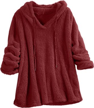 Generic Fleece Hoodies Women Sweater Thick Tops Warm Winter Winter Teddy Fleece Hoodies Longline Outdoor Thermal Long Sleeve Fuzzy Wool Coats Plus Size Casual