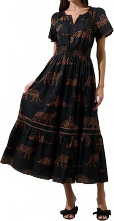 Sugarlips Jungle Cat Smocked Midi Dress In Black