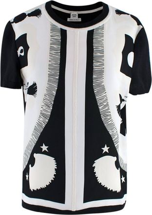 Herm&egrave;s Black and White Printed Silk Twill Top Size S