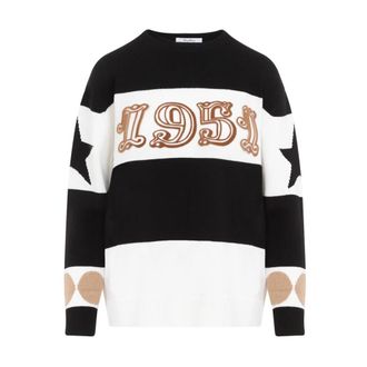 Max Mara Gestreepte Girocollo Top - Dames - Ronde hals truien - Veelkleurig - M - Wol - Truien & Vesten
