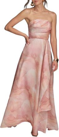 DKNY Abstract Floral Strapless Gown in Apricot Multi at Nordstrom, Size 10