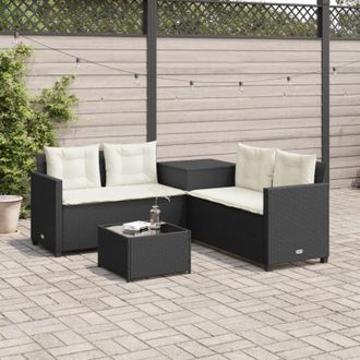 vidaXL Divano da Giardino con Tavolo e Cuscini a l Nero in Polyrattan - Vidaxl