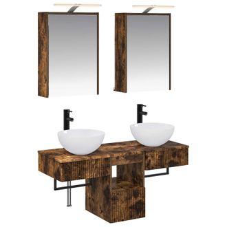 vidaXL Juego De Muebles De Ba&ntilde;o 5 Uds. Roble Ahumado Vidaxl