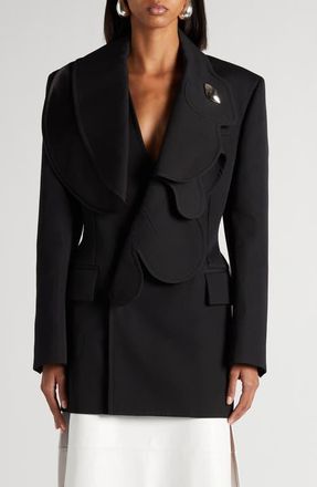 Bottega Veneta Rabbit Lapel Compact Wool Blazer in 1000 Black at Nordstrom, Size 8 Us