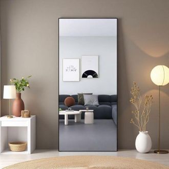 OEM Espejo De Pie - Negro - 180x80cm - Aluminio Mate - Cristal Templado De Seguridad