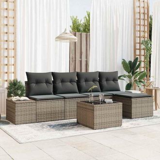vidaXL Vidaxl - Conjunto De Sof&aacute; De Jard&iacute;n 6 Pcs Gris Polirat&aacute;n