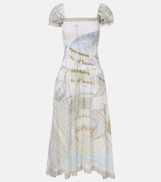 Tory Burch Printed shirred silk and cotton midi dress