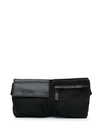 Gucci 2000-2015 GG Canvas Double Pocket belt bag - women - Calf Leather/Canvas - One Size - Black